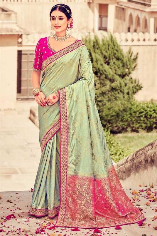 Sea Green Color Art Silk Fabric Function Wear Riveting Saree