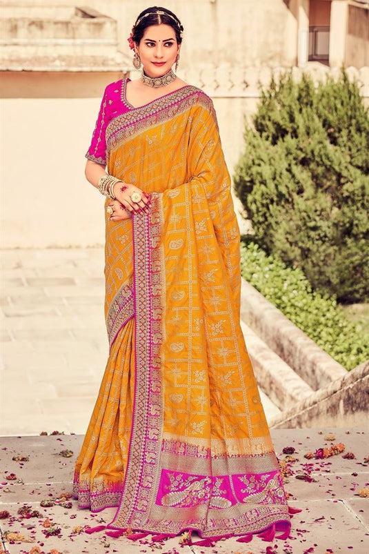 Fashionable Function Wear Art Silk Fabric Saree In Orange Color