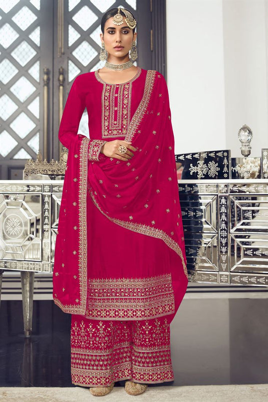 Rani Color Bewitching Art Silk Fabric Palazzo Suit With Embroidered Work