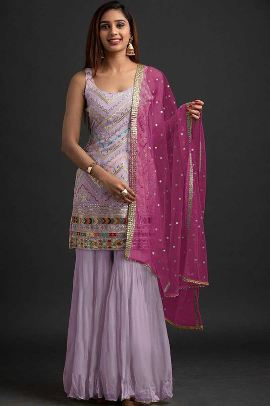 Georgette Fabric Lavender Color Function Wear Solid Sharara Suit