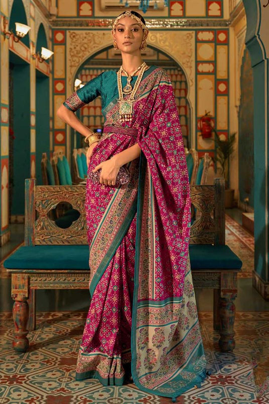 Patola Printed Work Pink Color Art Silk Fabric Glorious Saree