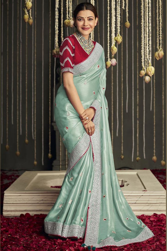 Charming Light Cyan Color Art Silk Fabric Kajal Aggarwal Saree