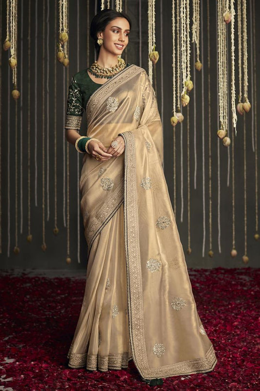 Creative Party Wear Saree In Peach Color Art Silk Fabric