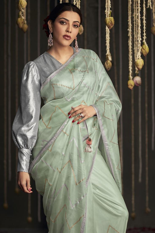 Sober Sea Green Color Art Silk Fabric Kajal Aggarwal Saree