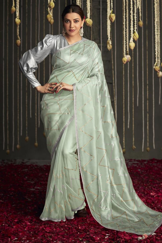 Sober Sea Green Color Art Silk Fabric Kajal Aggarwal Saree