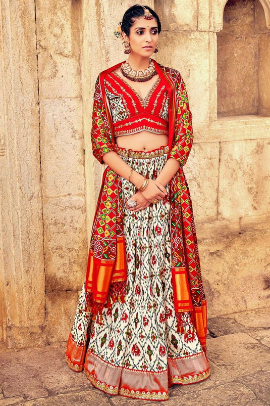 Attractive Look Art Silk Fabric Cream Color Readymade Lehenga