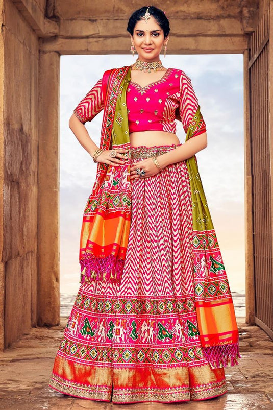 Ingenious Art Silk Fabric Pink Color Readymade Lehenga