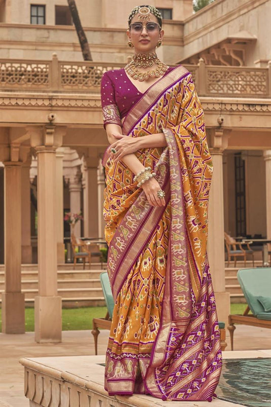 Art Silk Fabric Mustard Color Incredible Patola Saree