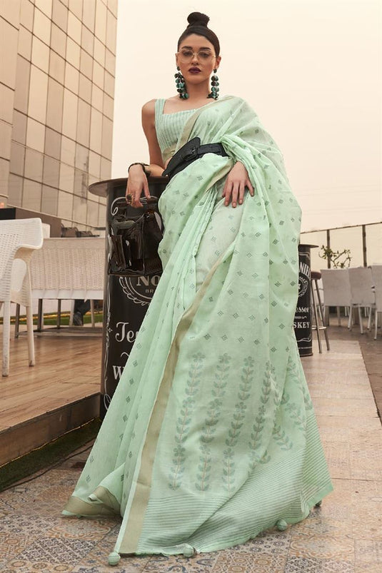 Alluring Sea Green Color Art Silk Fabric Party Style Saree