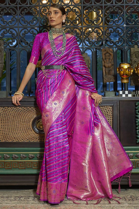 Incredible Weaving Work On Purple Color Silk Saree