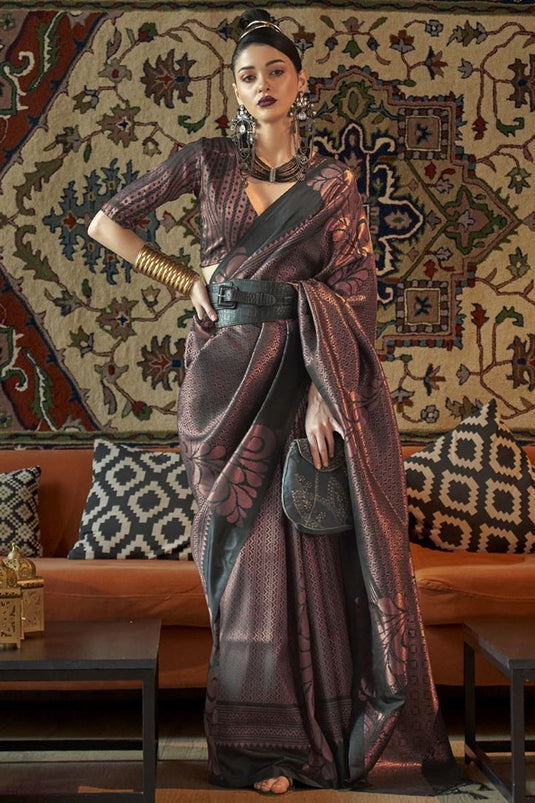 Soothing Art Silk Weaving Designs Saree In Black Color