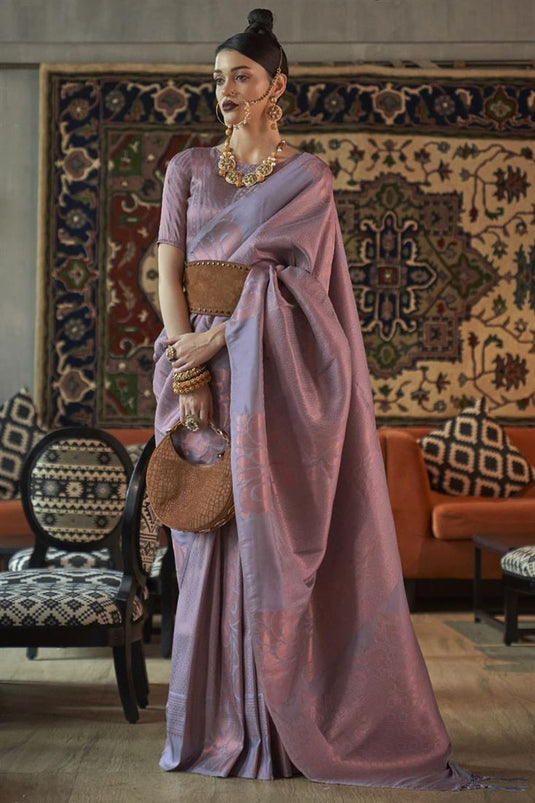 Grey Color Glamorous Art Silk Weaving Designs Saree