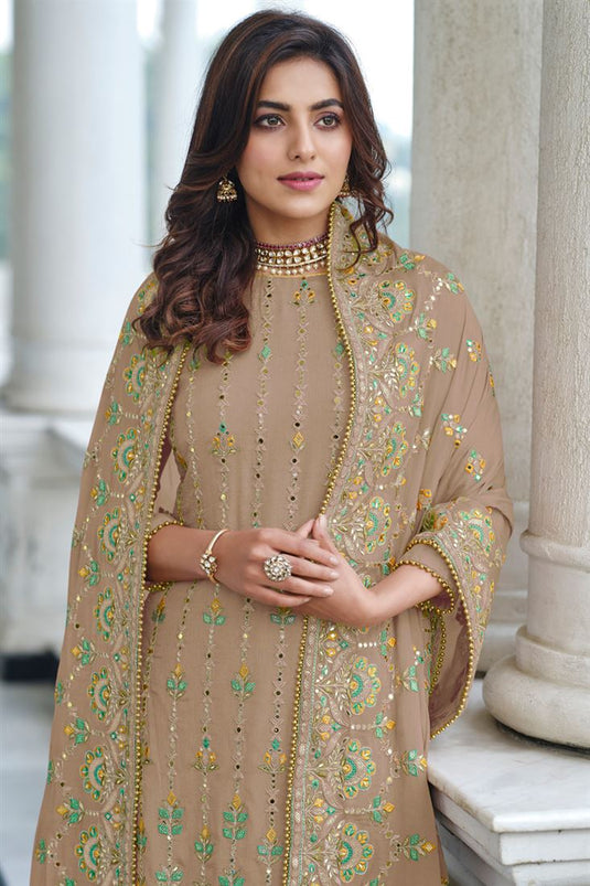 Ginni Kapoor Radiant Chikoo Color Georgette Fabric Palazzo Suit