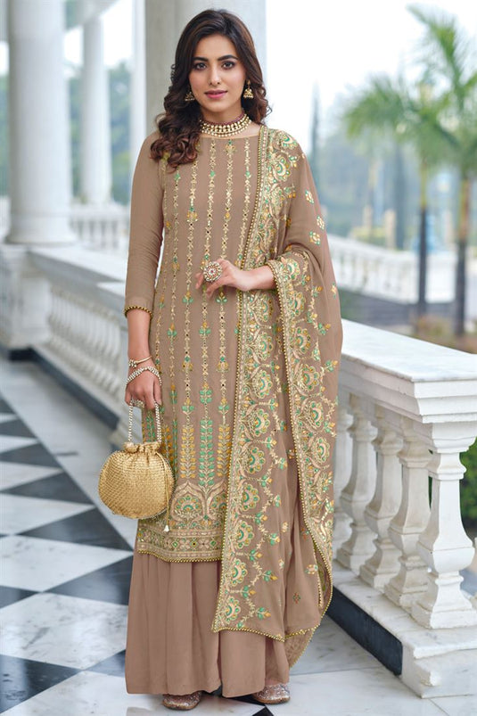 Ginni Kapoor Radiant Chikoo Color Georgette Fabric Palazzo Suit