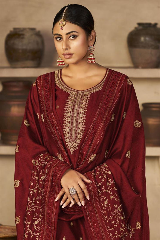 Maroon Color Fancy Fabric Alluring Salwar Suit