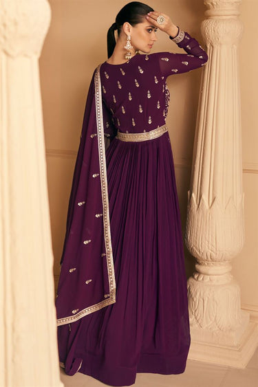 Eugeniya Belousova Elegant Georgette Embroidered Party Gown in Purple Color