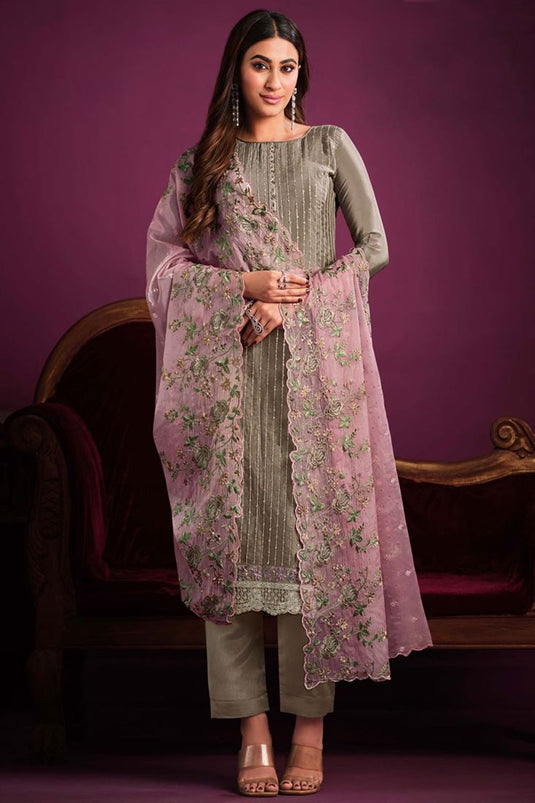 Charming Dark Beige Color Chinon Fabric Salwar Suit For Function