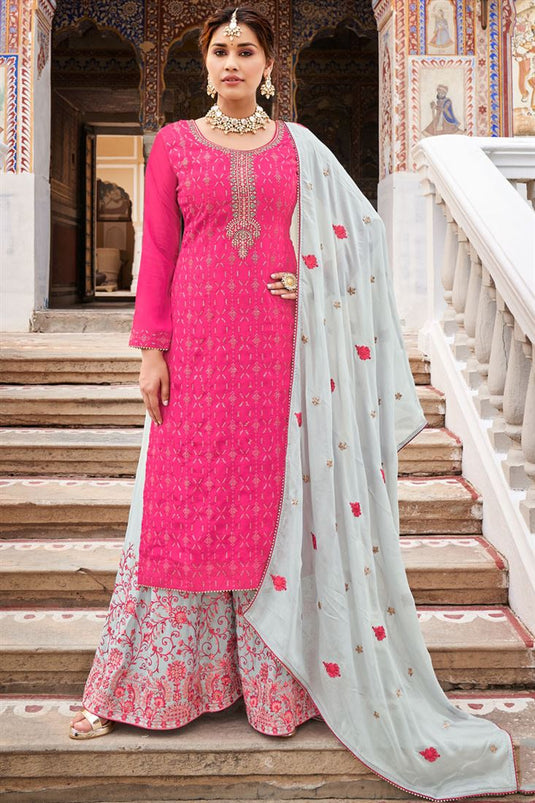 Beauteous Chinon Fabric Pink Color Festival Wear Palazzo Suit