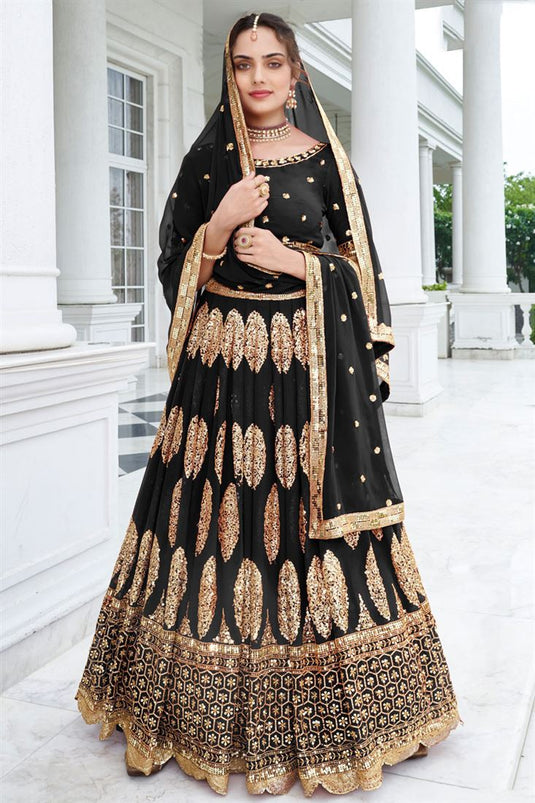 Himanshi Parashar Excellent Georgette Black Color Lehenga With Sequins Work