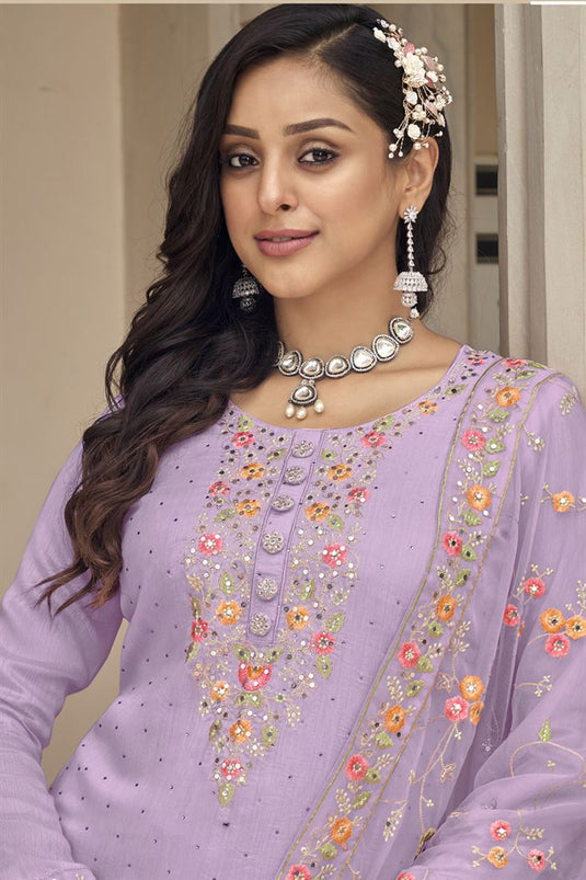 Lavender Color Georgette Fabric Embroidered Salwar Suit