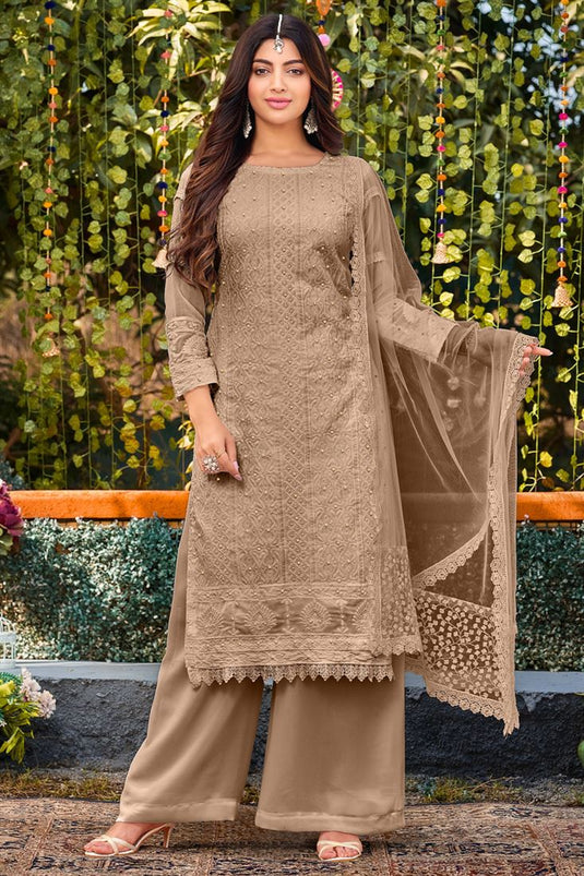 Akanksha Puri Engaging Chikoo Color Georgette Palazzo Suit