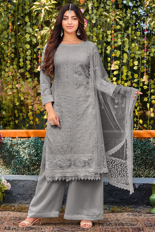 Akanksha Puri Stunning Grey Color Georgette Palazzo Suit