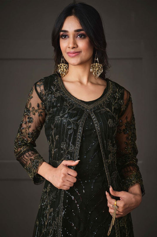 Black Color Net Fabric Party Wear Salwar Suit With Koti