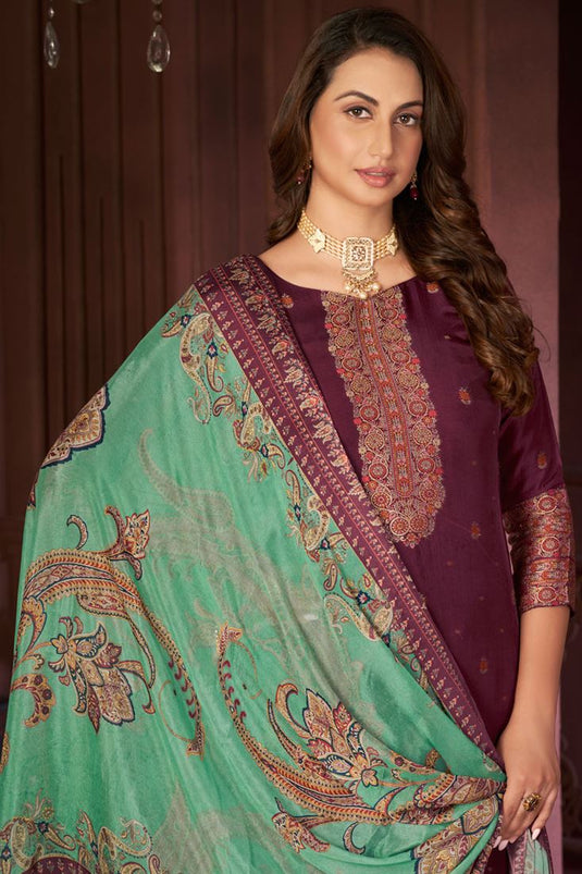 Excellent Jacquard Fabric Burgundy Color Festive Salwar Suit