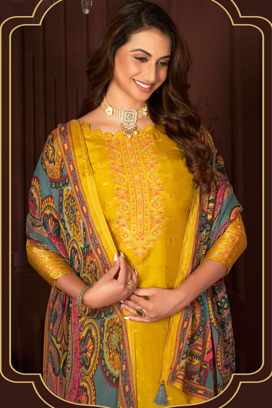 Yellow Color Jacquard Fabric Beatific Festive Salwar Suit