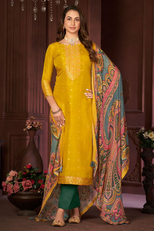 Yellow Color Jacquard Fabric Beatific Festive Salwar Suit