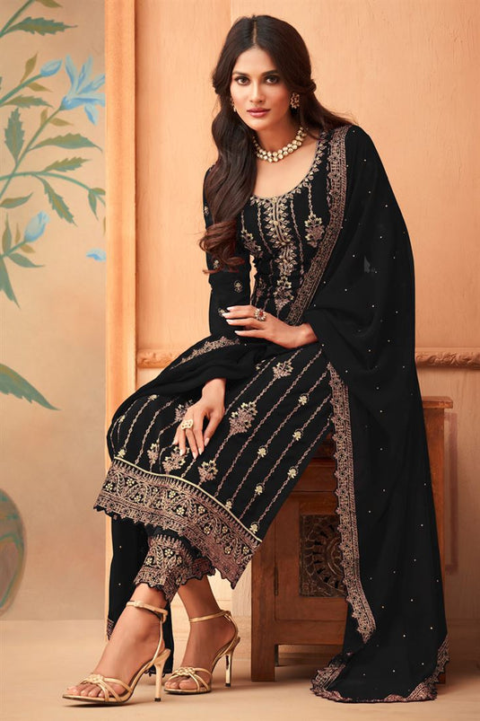 Black Color Georgette Wonderful Embroidered Salwar Suit