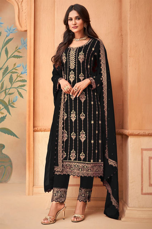 Black Color Georgette Wonderful Embroidered Salwar Suit