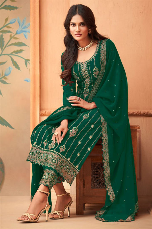 Attractive Look Georgette Green Color Embroidered Salwar Suit