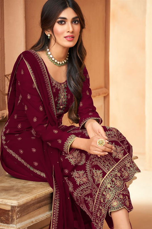 Maroon Color Fantastic Georgette Salwar Suit In Party Style