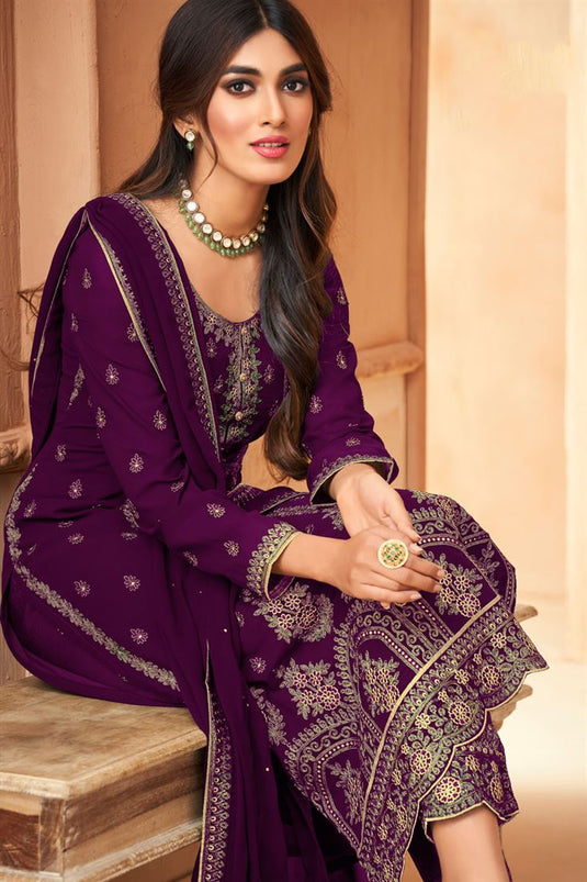 Party Style Purple Color Aristocratic Georgette Salwar Suit