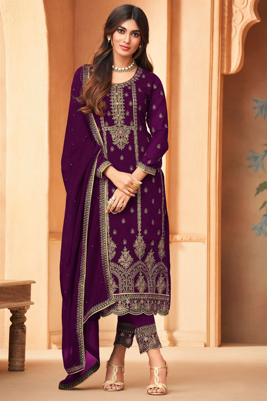 Party Style Purple Color Aristocratic Georgette Salwar Suit