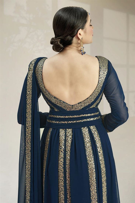 Radiant Teal Color Georgette Fabric Party Style Anarkali Suit