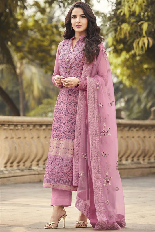 Jasmin Bhasin Pink Color Viscose Fabric Attractive Salwar Suit