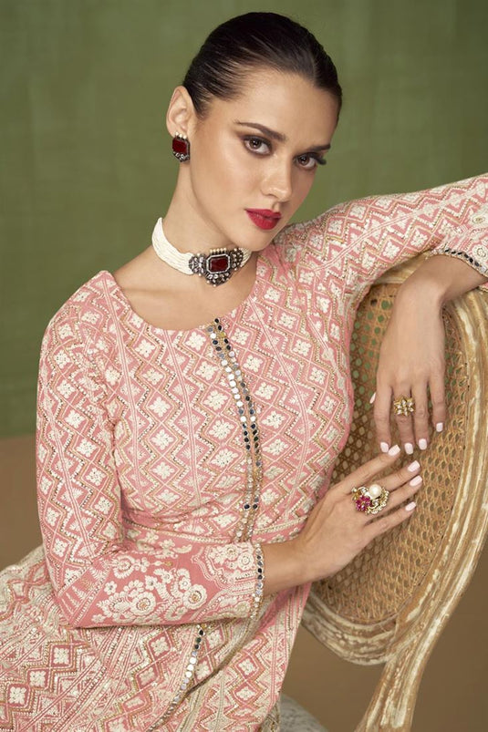 Georgette Fabric Peach Color Brilliant Palazzo Suit