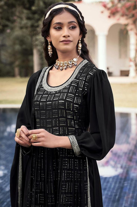 Glamorous Georgette Fabric Black Color Sequins Work Palazzo Suit