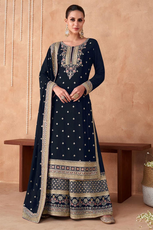 Black Color Splendid Palazzo Suit In Georgette Fabric