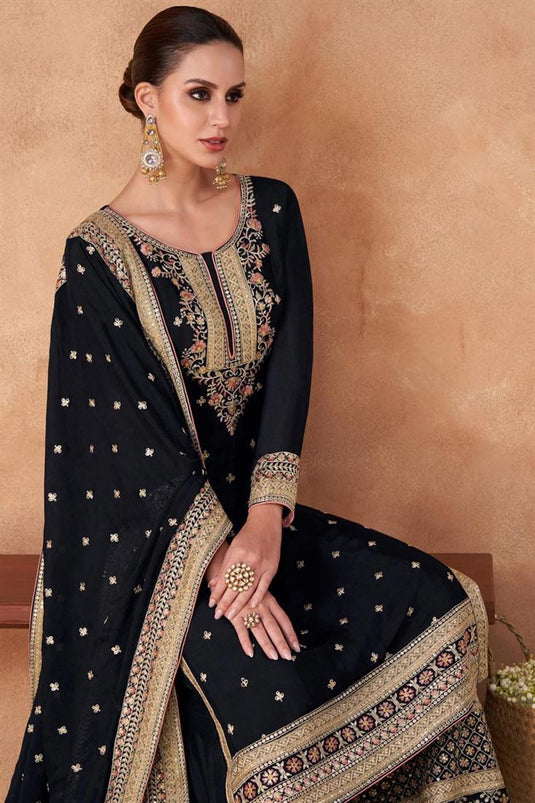 Navy Blue Color Attractive Party Look Georgette Palazzo Suit