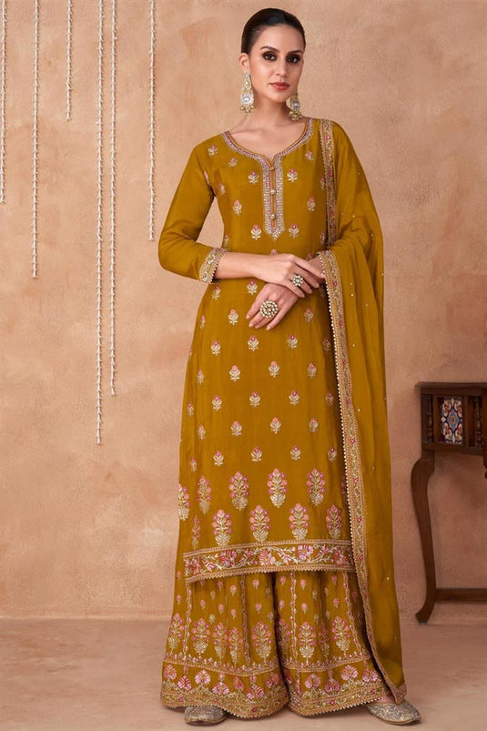 Mustard Color Glamorous Party Look Georgette Palazzo Suit