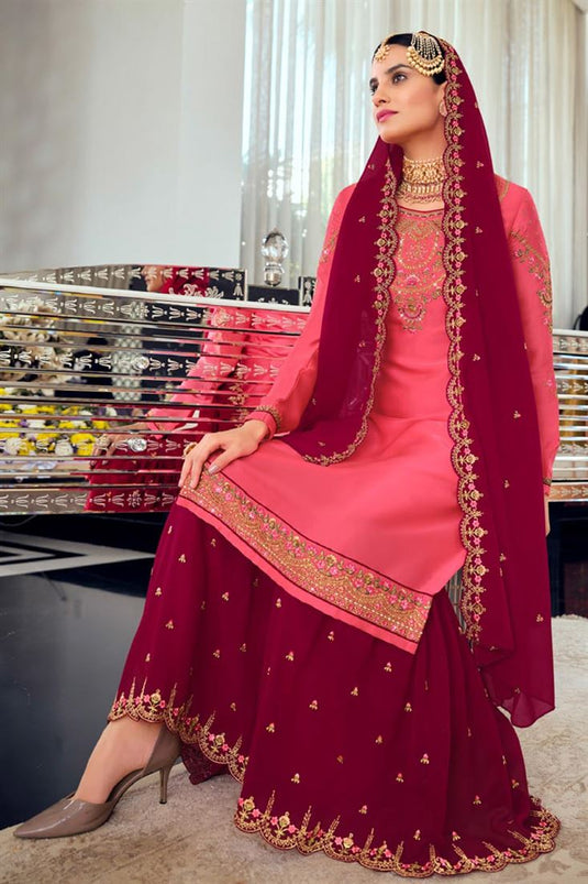 Georgette Fabric Pink Color Winsome Sharara Suit