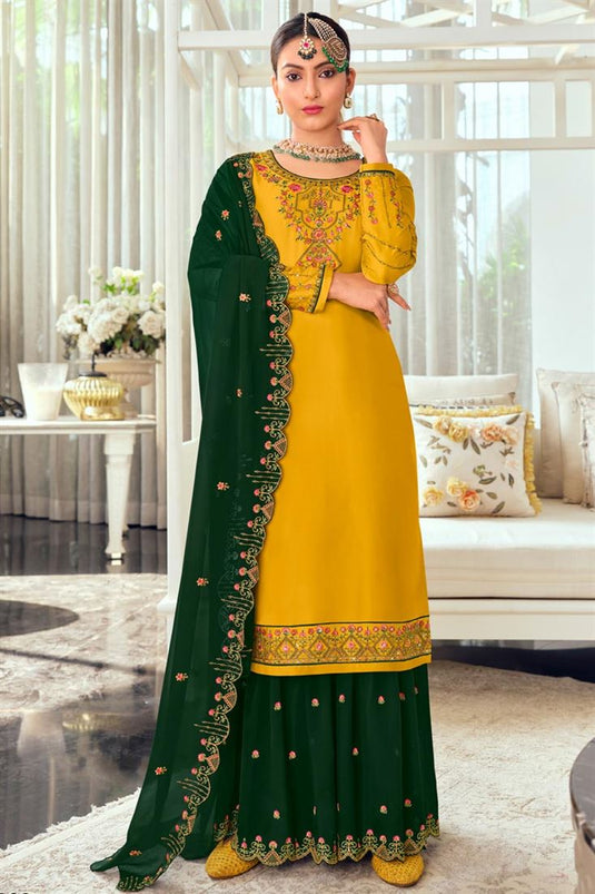 Mustard Color Georgette Fabric Tempting Sharara Suit