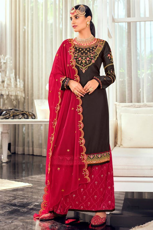 Brown Color Georgette Fabric Awesome Sharara Suit