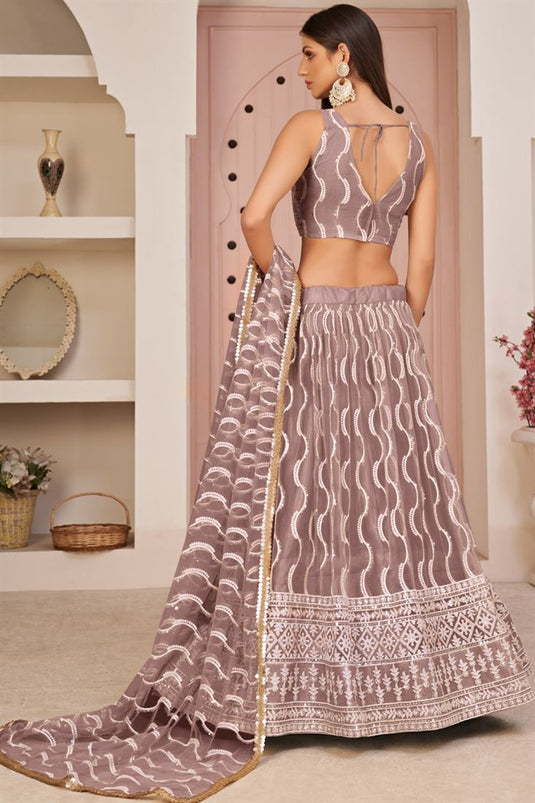 Appealing Sangeet Wear Net Lehenga In Pink Color