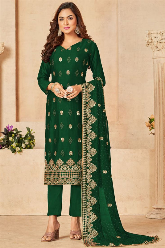 Radiant Green Color Vichitra Fabric Function Wear Salwar Suit