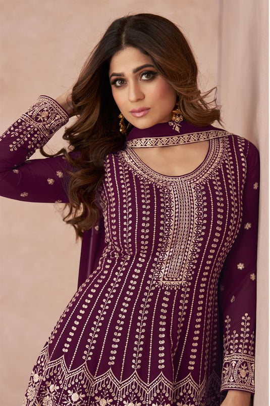 Shamita Shetty Purple Color Georgette Charming Palazzo Suit