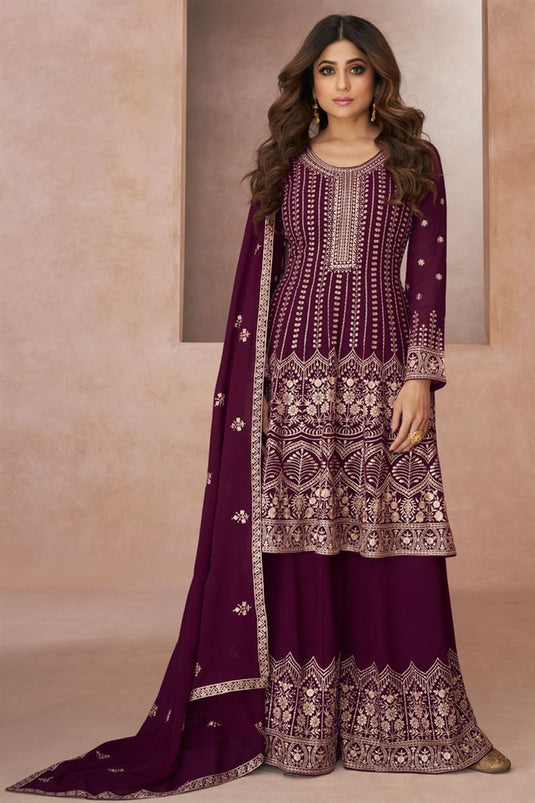 Shamita Shetty Purple Color Georgette Charming Palazzo Suit